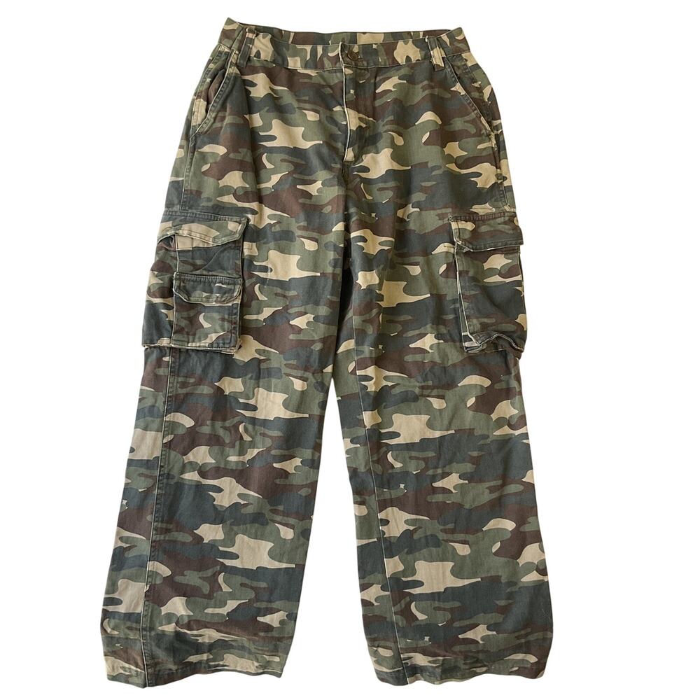 Greendog Blues Men Pants 20 Green Cargo Camouflage Twill Button 26” Inseam
